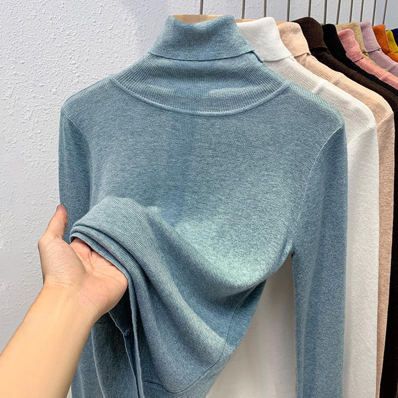 Knitted Bottoming Shirt Women's New Women's Clothing Temperament Turtleneck Pullover Elastic Inner Waist Top