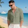 Men's Solid Color Loose-Fit Linen Long-Sleeved Collared Shirt Cardigan