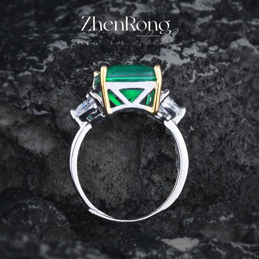 Colombian Style Emerald Ring for Women Princess Cut Green Diamond Two Tone Plated Elegant Wedding Band