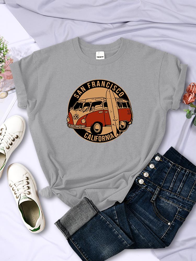San Francisco California Vintage School Bus T-Shirts Women Street Hip Hop Short Sleeves Summer Breathable Tshirt Soft Casual Tee