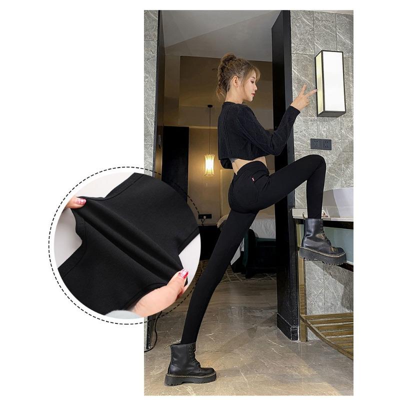

Black leggings women s autumn and winter new fleece thickened high waist thin pencil small thickened boots XL