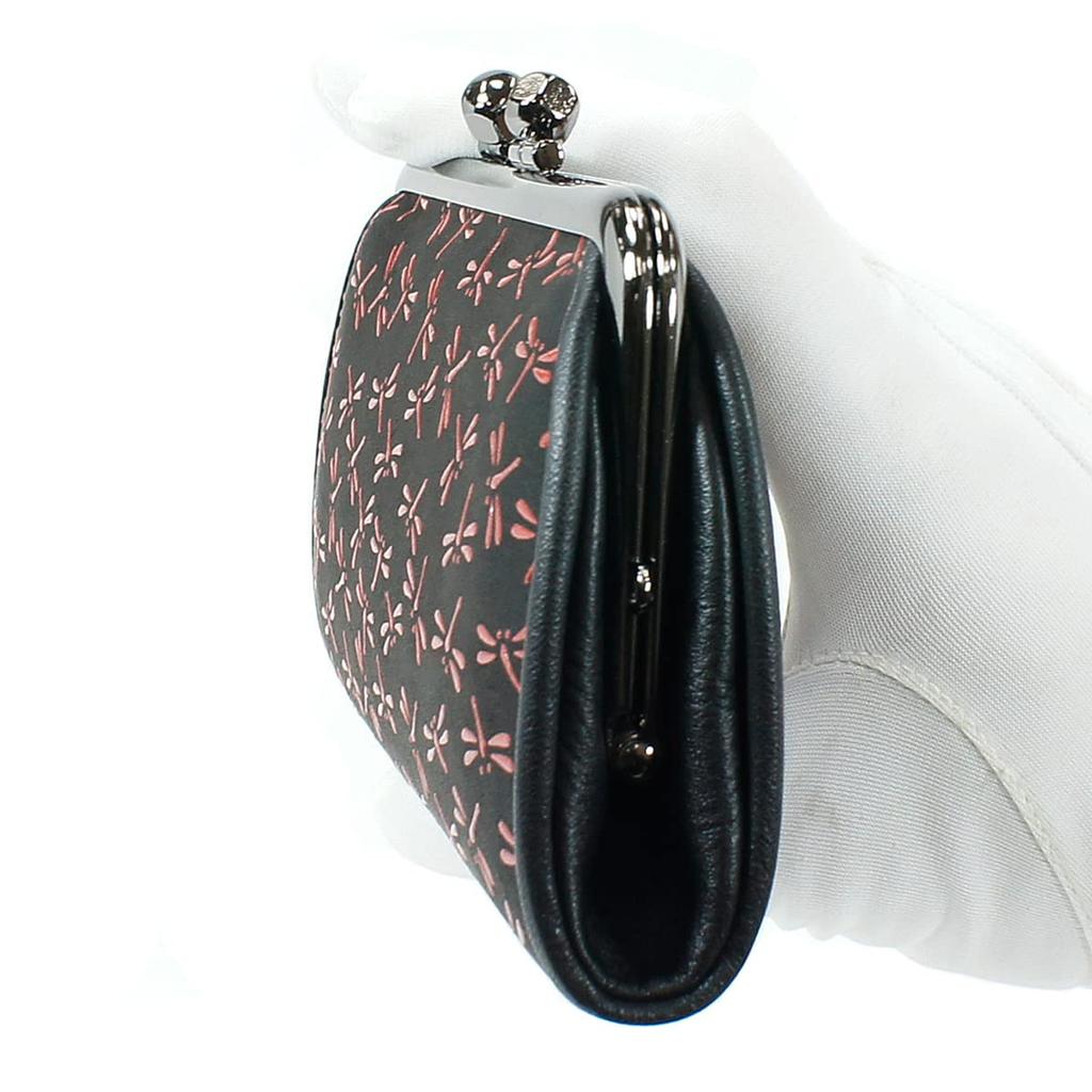 Indenya Inden Münzbörse, 340 Eltern und Kind, Hirschleder, Schwarz mit Roter Lackierung, Libellenmuster, 1501-21-008