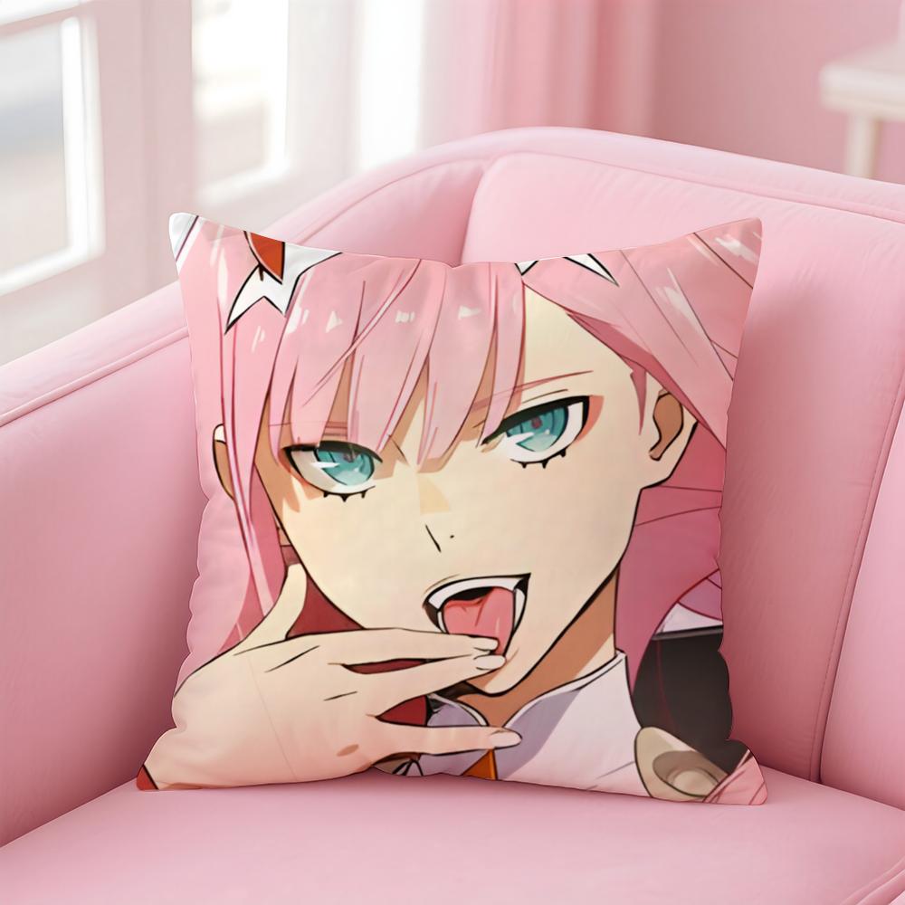 Anime D-Darling In The Franxx 02 Cushion Cover Pillowcase Short Plush Invisible Zipper Room Sofa Cushion Cover