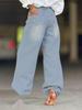 Jeans Rectos Lavados Desgastados con Rosa 3D - Sin Devoluciones ni Cambios