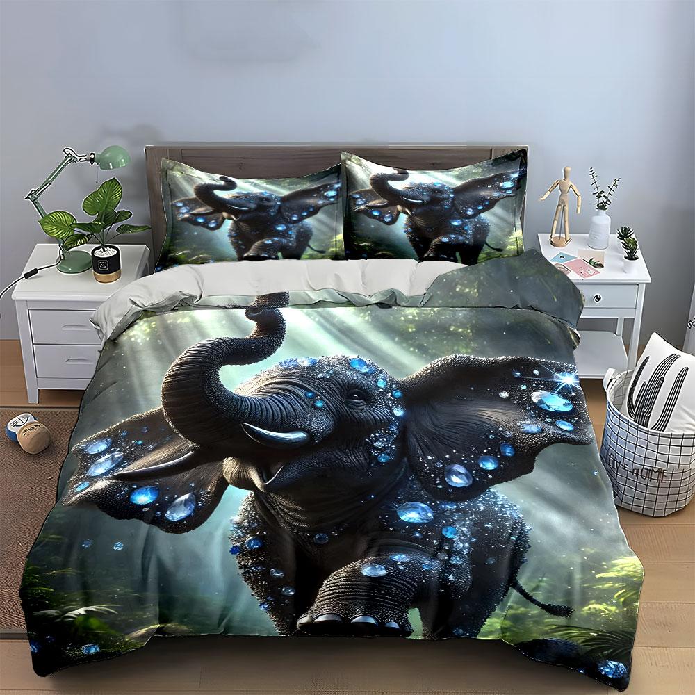 Sparkling Elephant Decor Set Soft Comfortable Duvet Cover Bedding Set Included 1*Duvet Cover & 2*Pillowcases, Gift