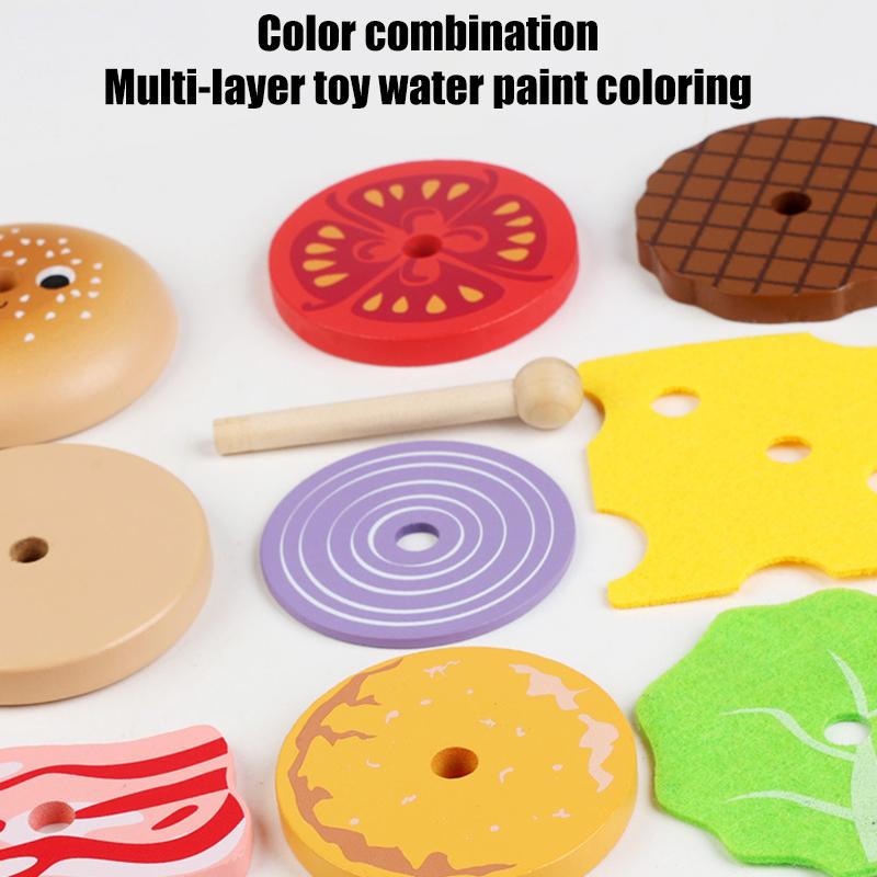1 Set Learning Educational Montessori Toy Children Pretend Play Wooden Hamburger Sandwich Kit Kids Kitchen Toys