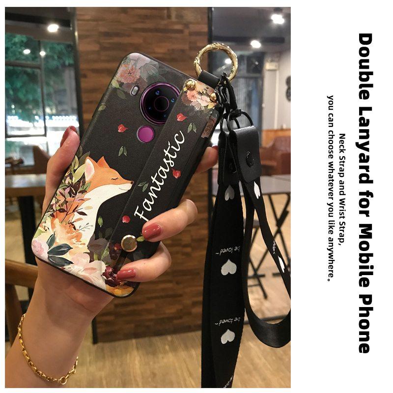Back Cover Anti-dust Phone Case For Nokia 5.4 Wrist Strap Anti-knock Kickstand Shockproof Wristband Flower Phone Holder