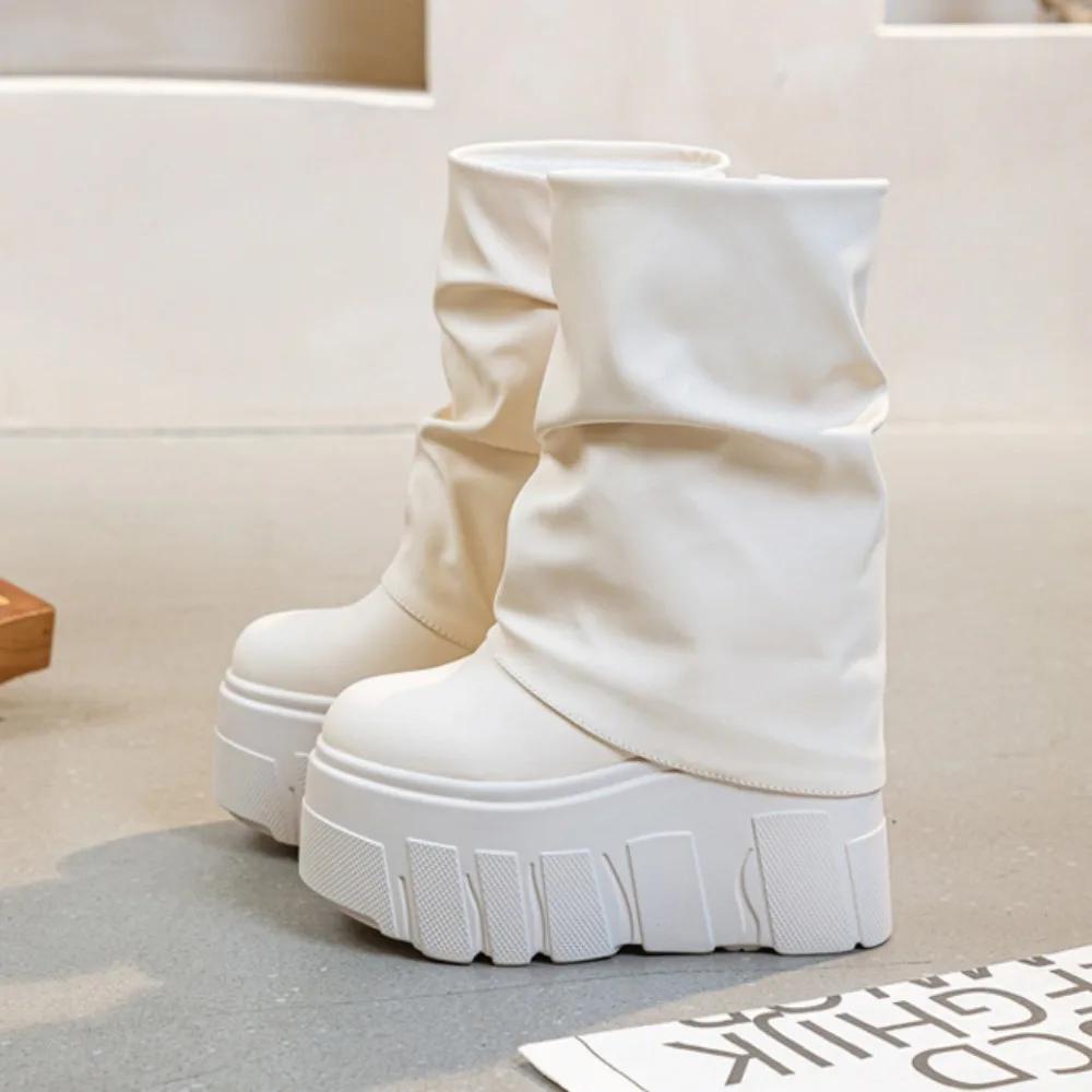 Platform Boots Women's Leather Boots Winter Short Boot High Heels Women's Boots Botas Ladies Shoes Botas De Invierno Para Mujer