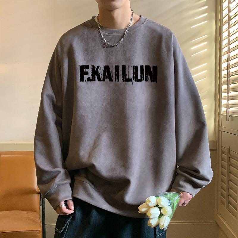 American Heavyweight Deerskin Sweatshirt for Men In Spring and Autumn, New Trendy Brand, Handsome Street Round Neck Long-sleeved Top, Trendy