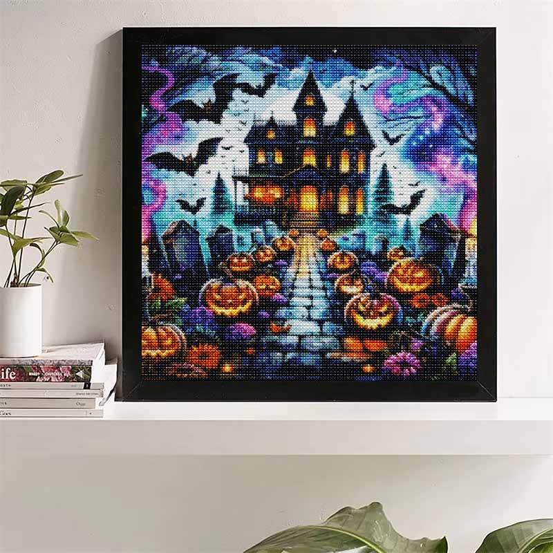 DIY Diamond Art Painting Kit Halloween Haunted House Pumpkin Bats Pattern Full Drill Canvas Creative Handmade Craft Gift for Adults