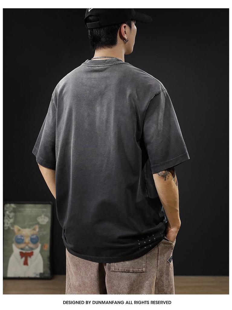 2025 Herrenmode Retro Schweres Baumwoll-Kurzarm-T-Shirt