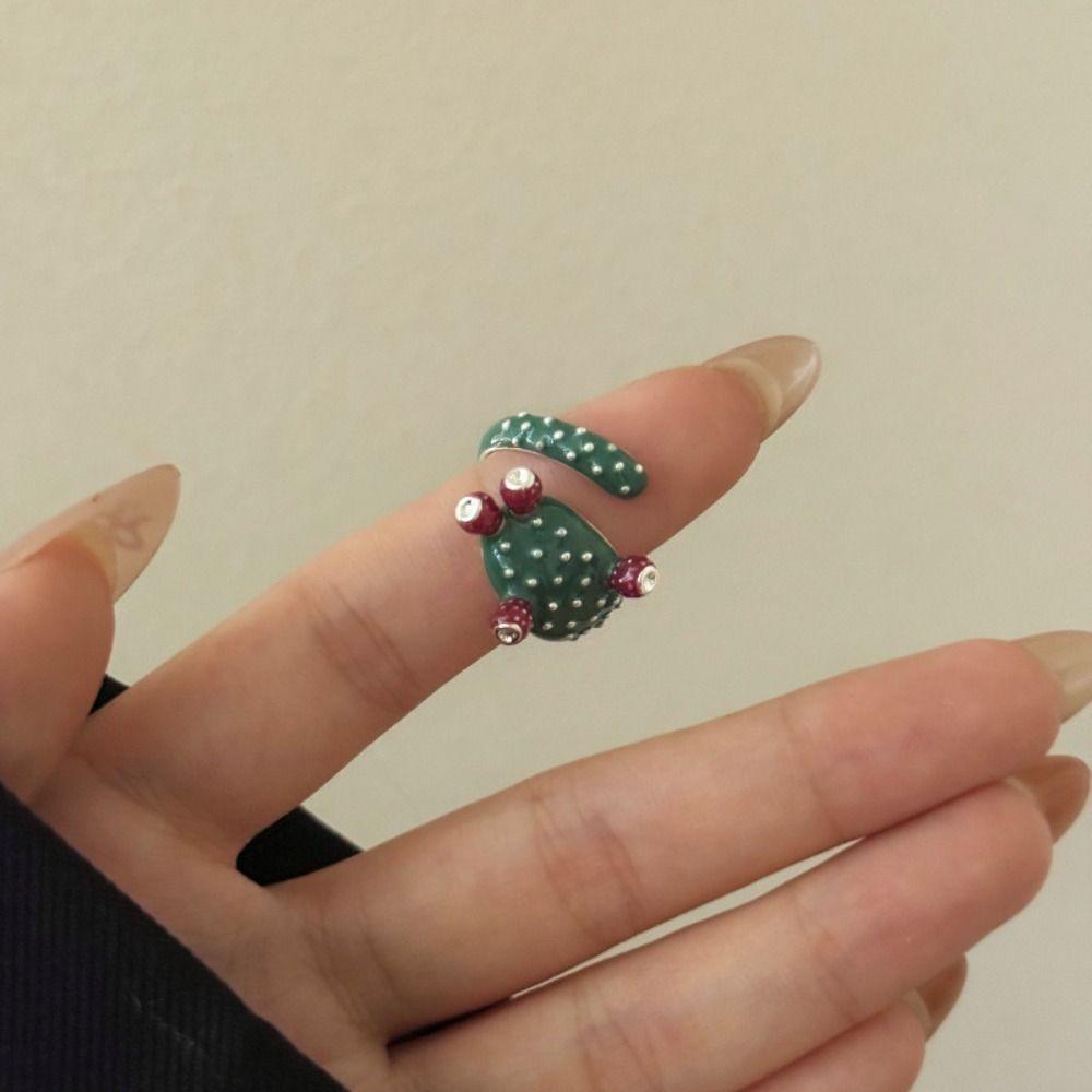 Korean Style Painting Ring Geometric Enamel Ring Personality Cactus Drip Oil Ring Friend