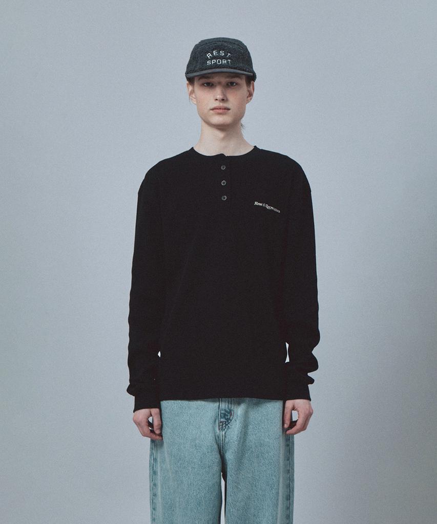 REST&RECREATION Henley Neck Top - Black