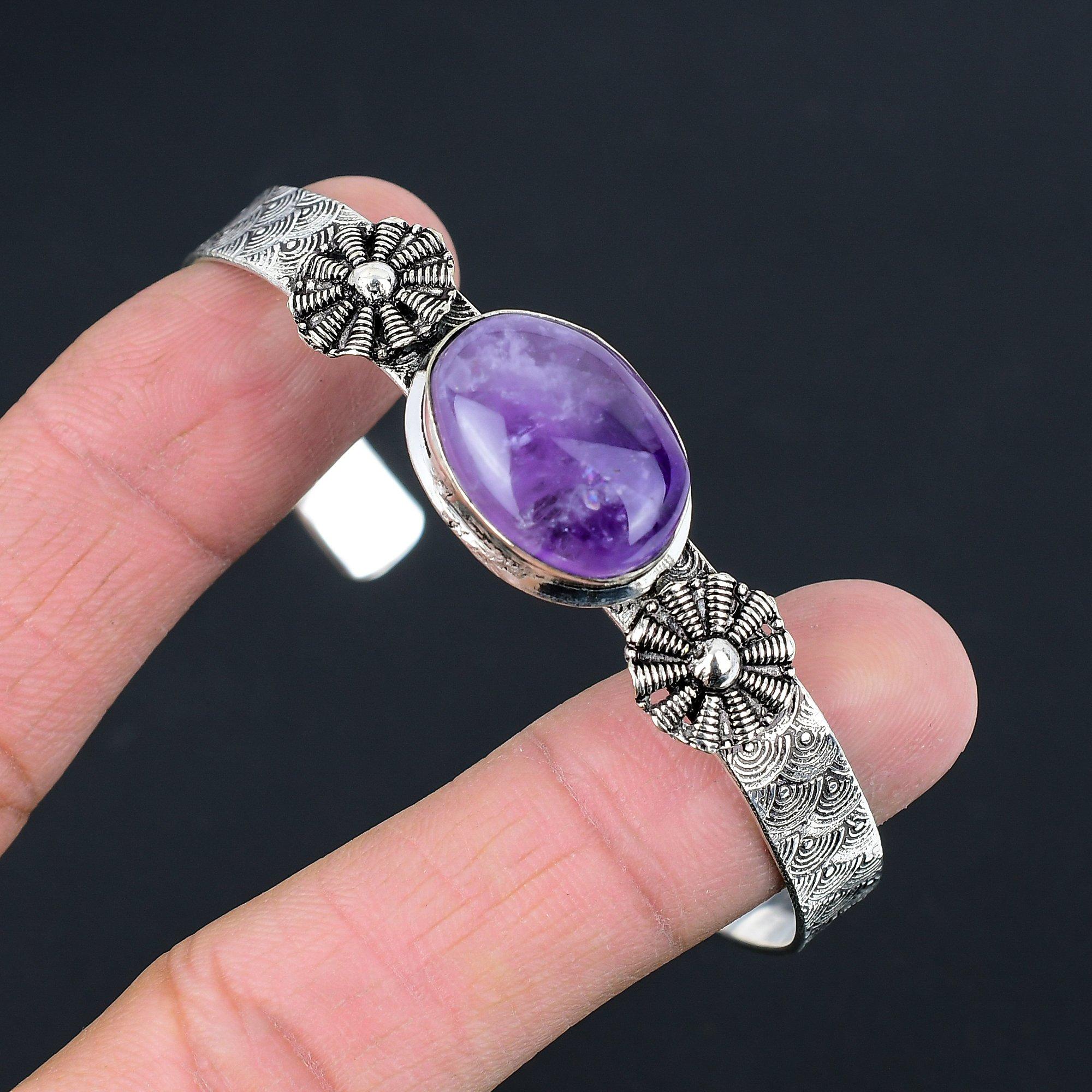 

Распродажа ко Дню матери Браслет-бенгл из стерлингового серебра 925 пробы с овальным аметистом и звездой Adjustable