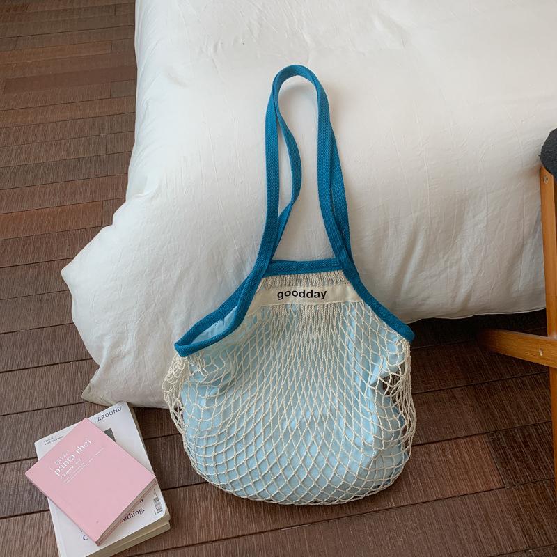 Korean Mesh Net Tote Bag Women Large Capacity Summer Hollow Out Beach Bag Lightweight Shoulder Bag For Vacation Shopping Handbag