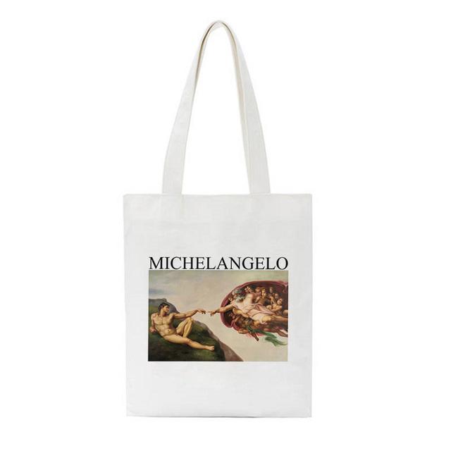 Новые женские холщовые сумки на плечо с принтом Michelangelo Sistin, ретро рюкзак в стиле Харадзюку, модная сумка высокого качества, кошелек, женская сумка 24*26cm