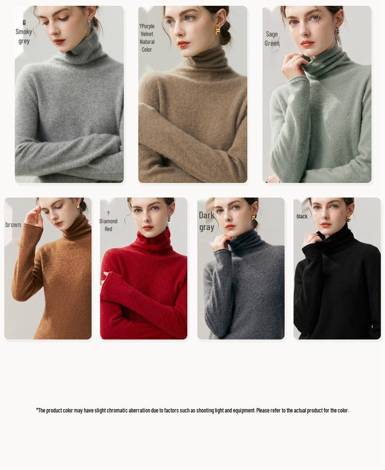 Women's 100% Pure Cashmere High Neck Sweater - Soft, Skin-Friendly, Loose Knit for Autumn/Winter