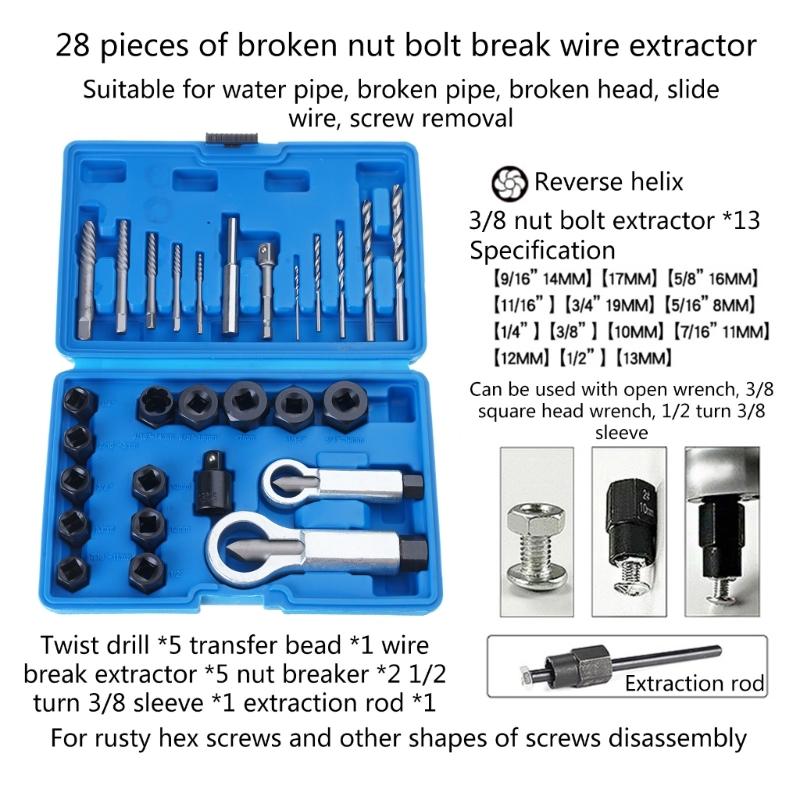 28Pcs impact deteriorat șurub piuliță Remover extractor soclu scule kit de îndepărtare bolt piuliță șurub îndepărtarea cheie soclu