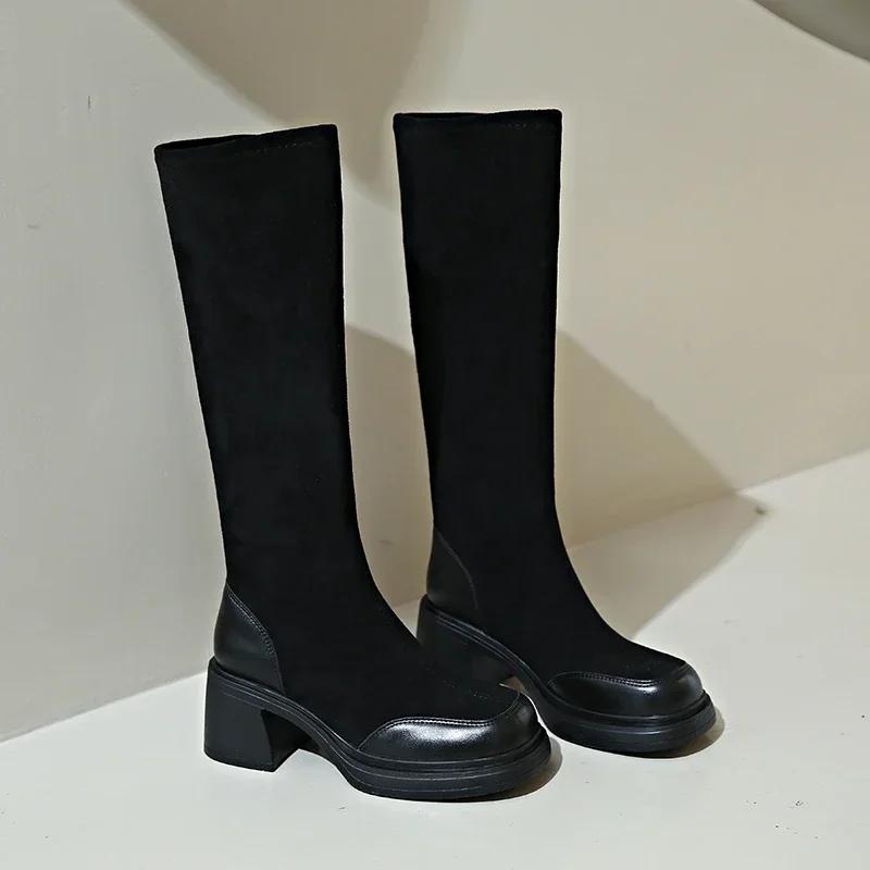 Warm Cotton Women Stretch Knee High Boots Fashion Elegant Modern Slim Long Booties Autumn Winter Laides Slip on Shoes