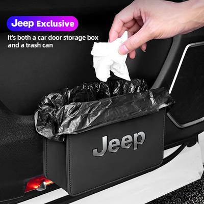 Car Leather Trash Can Auto Door Seat Back Storage Box Accessories For Jeep Grand Cherokee Wrangler JK Gladiator Compass Renegade Zbts2