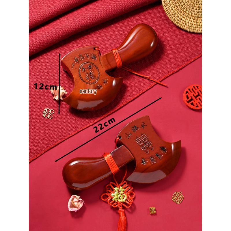 Peach Wood Deep Red Axe Pendant: Wedding Blessing for New Home & Bed-Pressing Ceremony