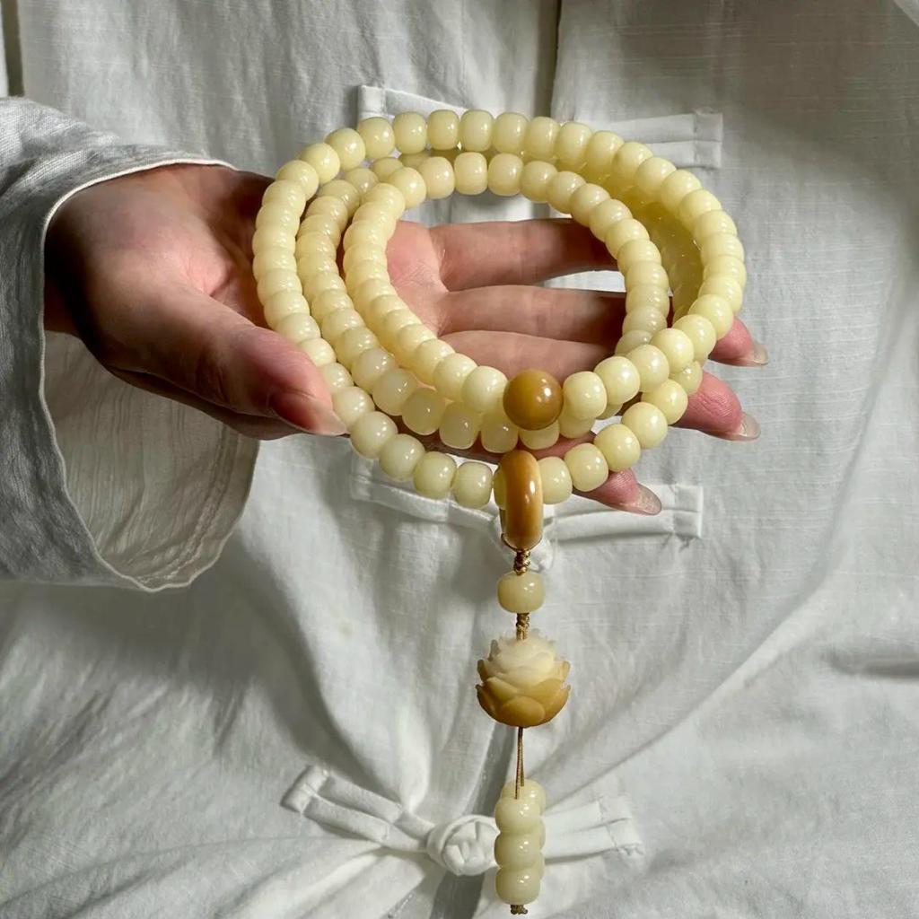 Peach Four Seasons Bodhi Root Double Circle Prayer Bracelet for Men and Women