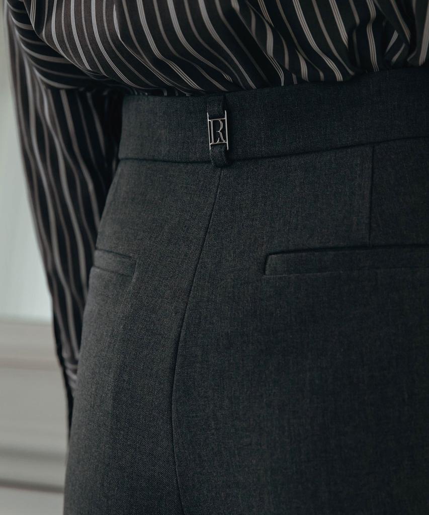Illoje Double Tuck Wide Belted Slacks (Charcoal)