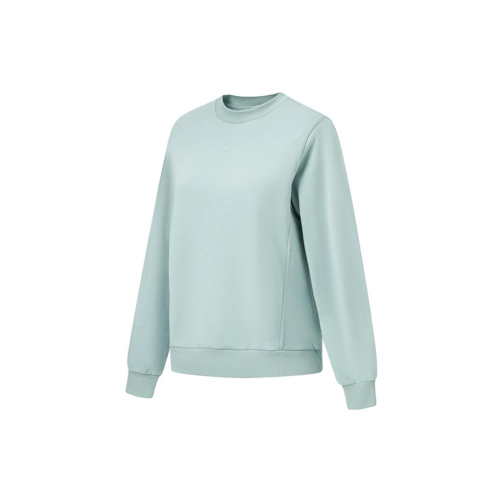 Li Ning Fitness Series Solid Color Fleece Warm Loose Pullover Sweatshirt Women sweatshirt Stone-Blue-Gray AWDT782-1