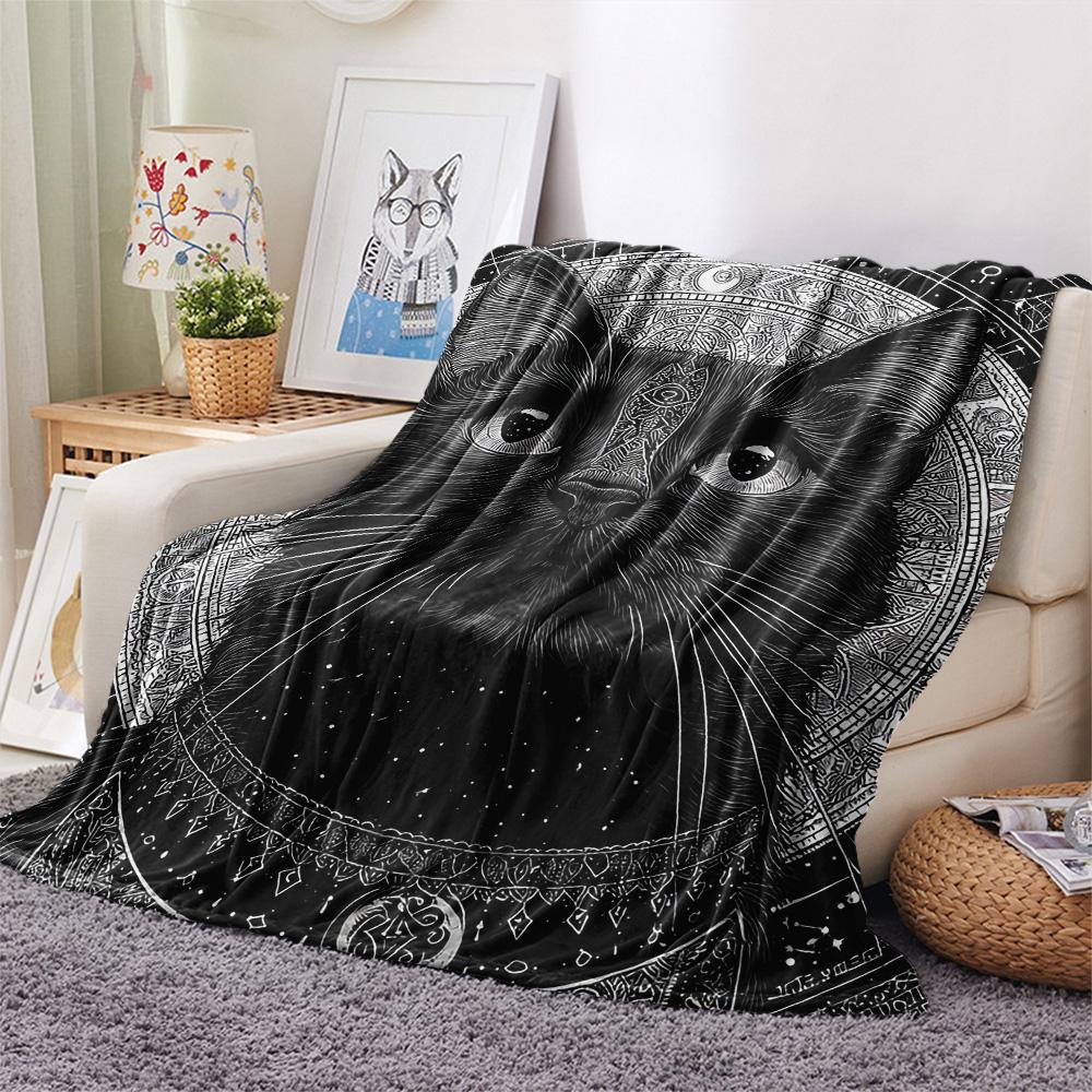 Black Cat Print Flannel Blanket, High Quality Comfortable for All Seasons, Home Decor, Warmth and Comfort, Perfect for Christmas Gifts