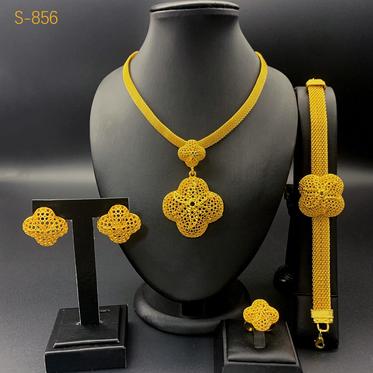24K Gold-plated Yellow Gold Flower Necklace Jewelry Set Four-piece Female Wedding Set Jewelry2026 48CM