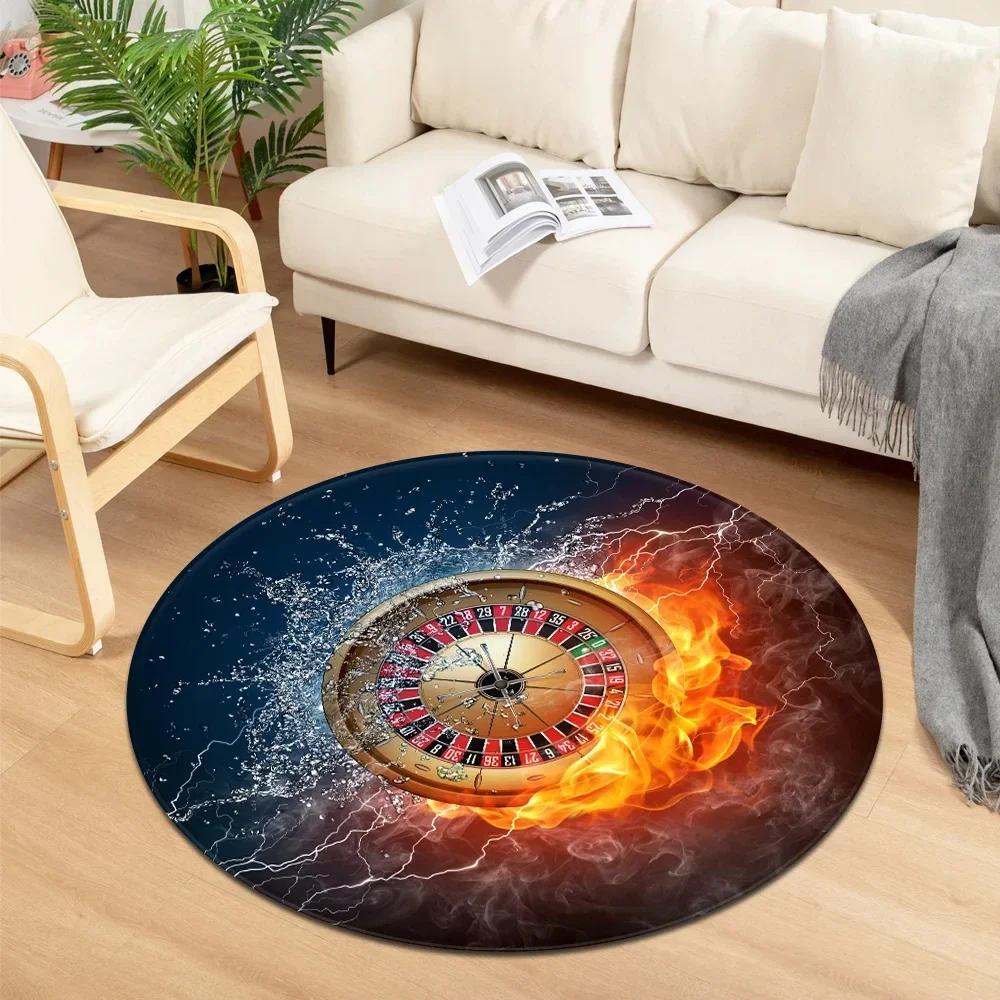 Crystal Velvet Water Fire Round Rug, CD Record Print Non Slip Floor Mat for Living Room, Bedroom, Home Decor, Circle Area Rug