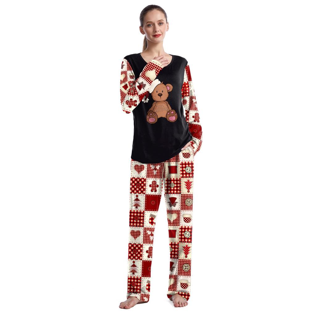 Set Pijamale de Cuplu de Crăciun 2024: Top cu mâneci lungi și gât rotund pentru bărbați și femei cu pantaloni de trening