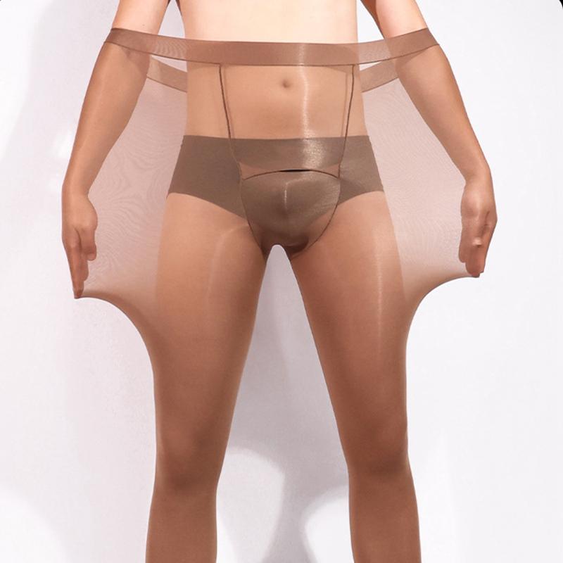 Plus Size Men'S Sexy Pantyhose Ultra-Thin Self Heating Thermal Bottoms Elastic Transparent See-Through Underwear 100Kg