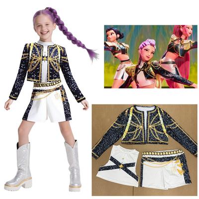 Children Girls Movie Kpo Mira Cosplay Costume Print Demon Hunters Zoey Rumi Cosplay Carnival Show Clothes Kids Girl Huntrix Set