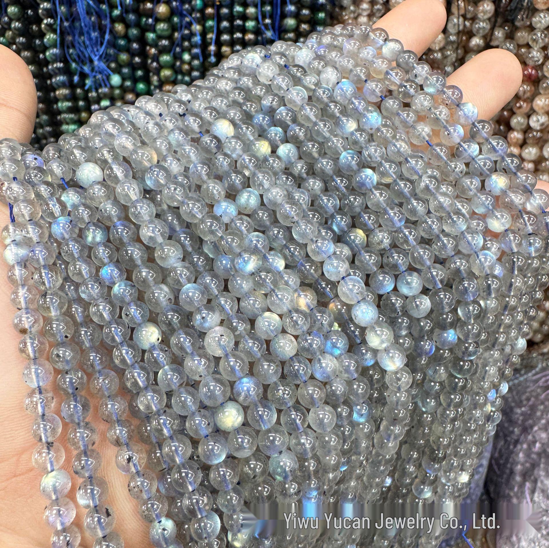 7A Natural Crystal Gray Moonstone Loose Beads Light Blue Labradorite for DIY Jewelry Accessories 6mm (About 60 beads)