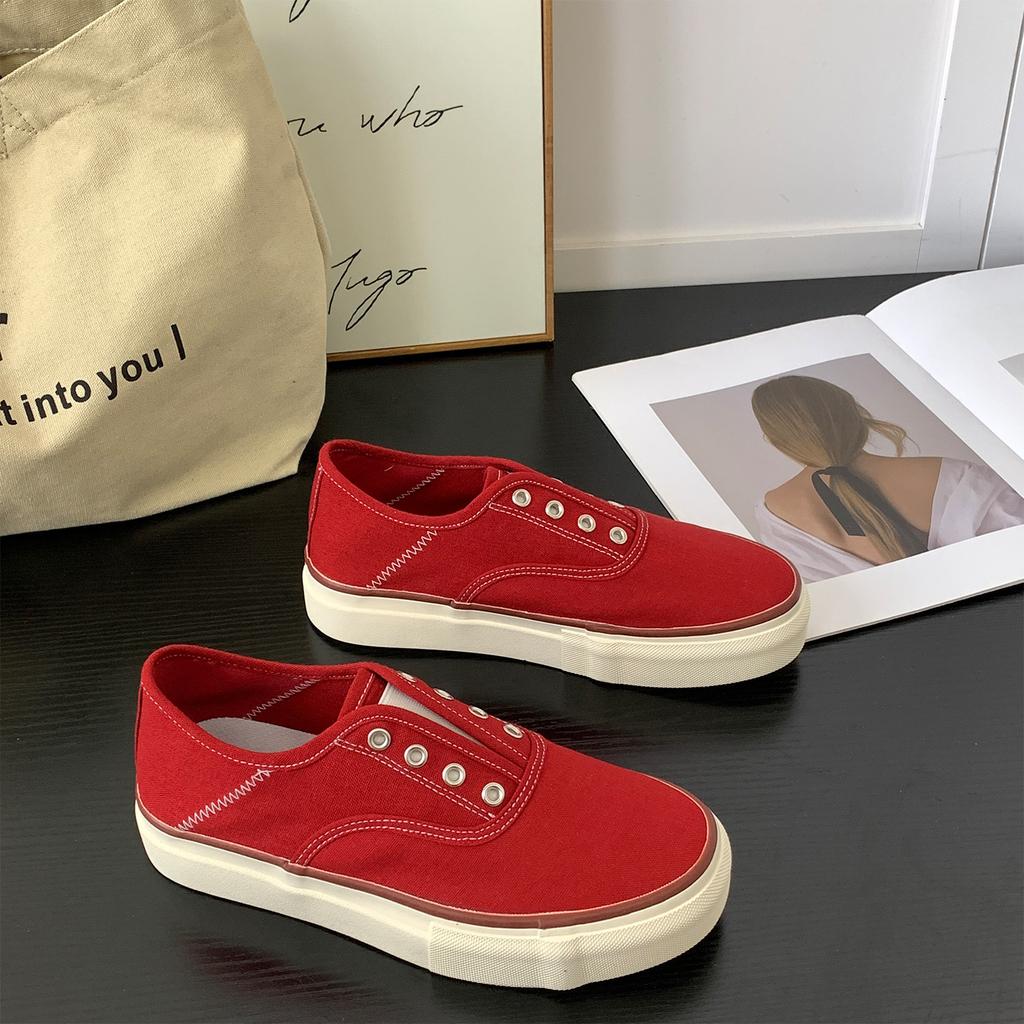 High-quality Breathable Linen Canvas Shoes Women's 2025 Summer New Thick-soled Gas-eyed Lazy Shoes One-pedal Casual Board Shoes