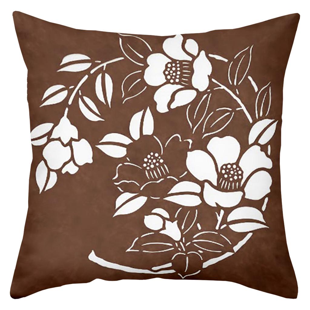 1 Pieces Brown Cushion Covers With White Floral Patterns Polyester Pillowcase, Sofa Decorative Cushion Cov Headboard Pillow