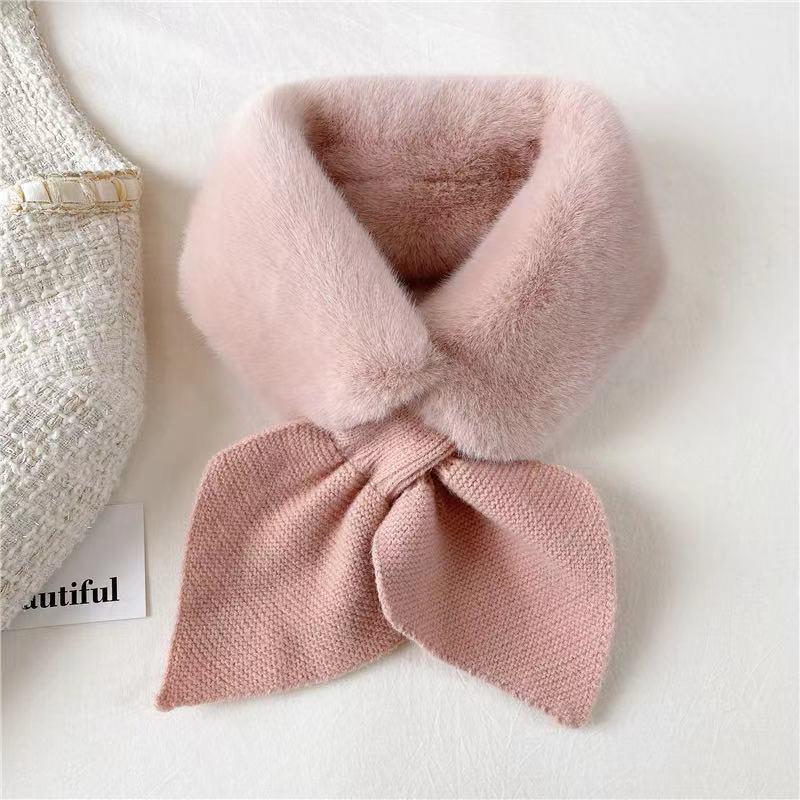 Winter Women Cross Faux Fur Straps Shawl Soft Neck Scarf Girls Ladies Autumn Winter Knitted Scarf