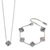 3PCS Clover Necklace Bracelet Earnail Set Light Luxury Colorful Fashion Accessories