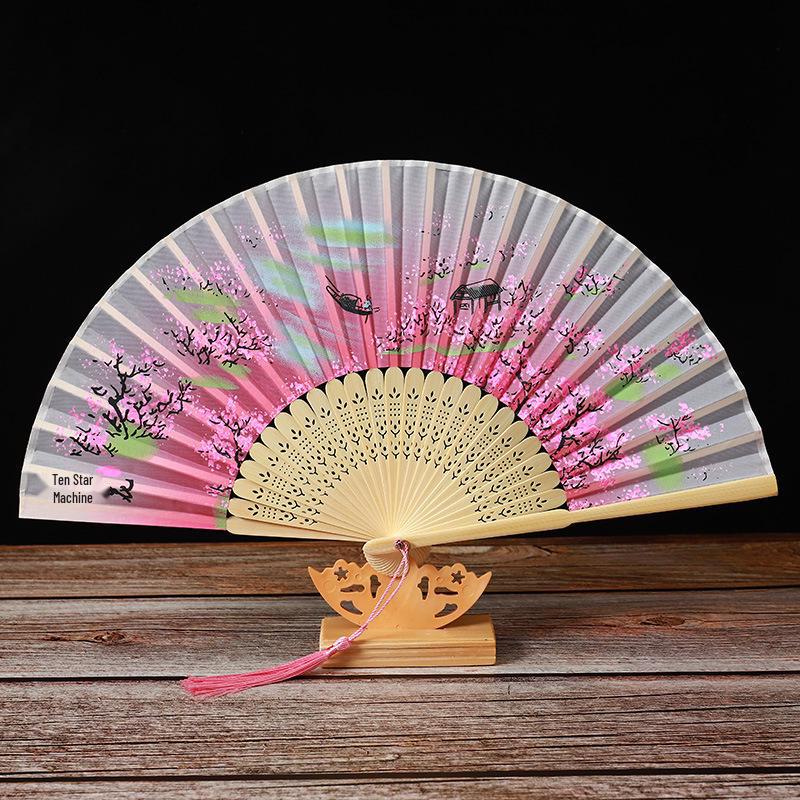 Bamboo Folding Fan, Green Smile Design, Women’s Elegant Dance Fan, Perfect Student Gift