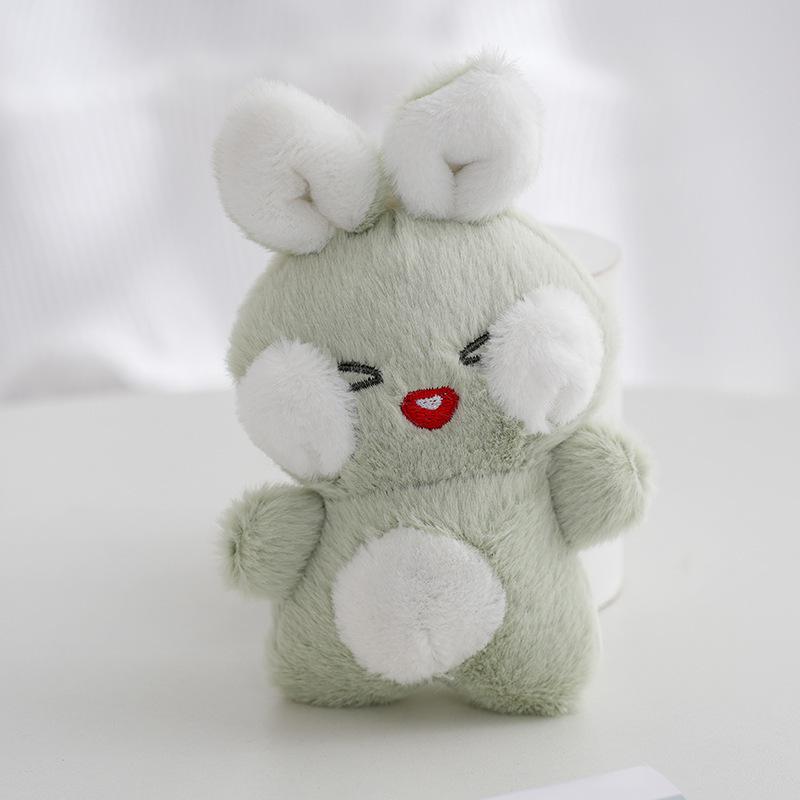 

Fluffy Blush Adorable Bunny Plush Toy Keychain In Green White Pink Grey зелений