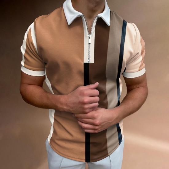 Men'S Polo Shirt Men'S Casual Short Sleeve Lapel T-Shirt 3D Printed Short Sleeve Zipper Polo