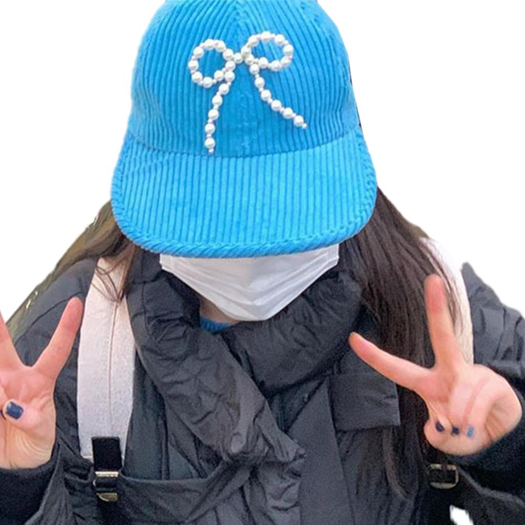 Pearl Bowknot Baseball Cap for Teens Girl Autumn Winter Corduroy Baseball Hat Fashionable Sun Hats for Women Casual Cap