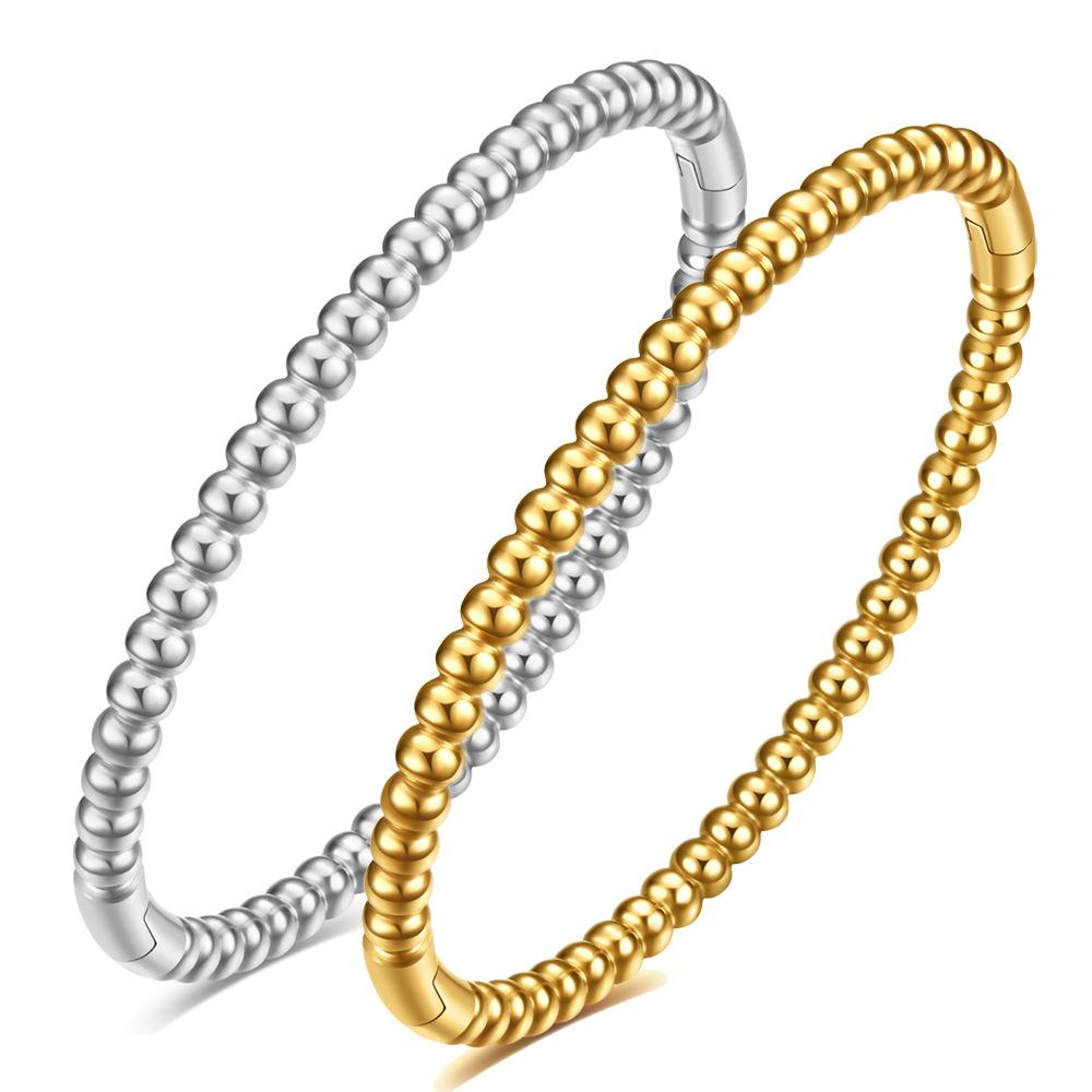 High-end Bamboo Bracelet for Women, Versatile Round Bead Bracelet, Titanium Steel Buckle Opening