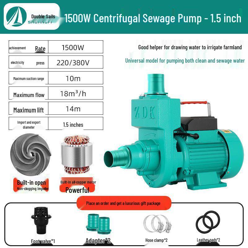 ZDK Self-Priming Cast Iron Sewage and Water Pump for Household Fecal Slurry and Water Flow