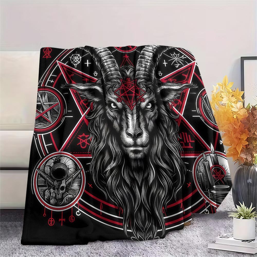 1PC Satan Print FlAannel Blanket, High quality Comfortable for All Seasons, Home Decor, Warmth and Comfort