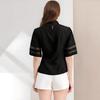 Women Loose Solid Color Casual High Neck Seven Quarter Sleeve Blouse