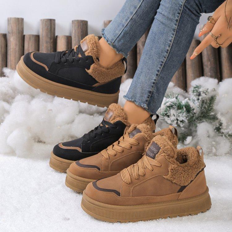 Large size warm snow boots for women's autumn and winter new velvet thickened retro fashion casual sports cotton boots for women
