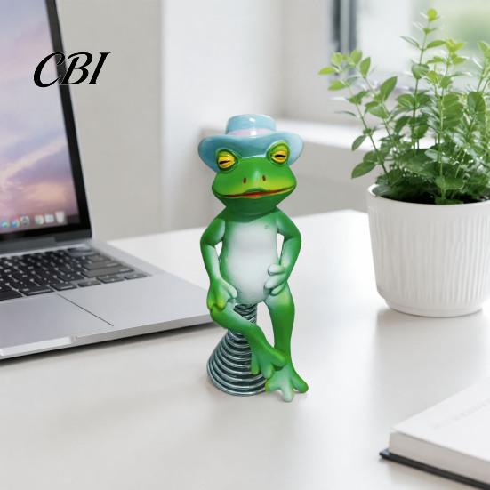 Creative Gifts for Gardeners Frog Garden Statue, Spring Base Resin Figurine, Weatherproof Handmade Gift Ideas Figurine Fence Balcony Patio Lawn