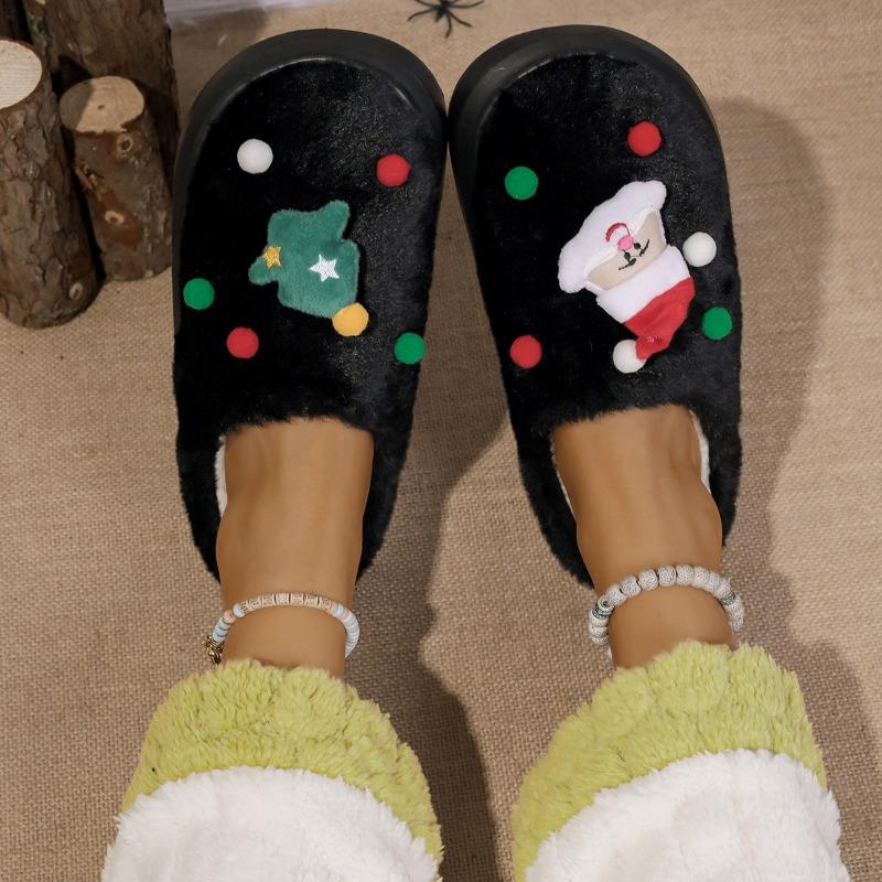 Winter Christmas Slippers Santa Claus Fur Slipper Soft Warm Plush Cushion Slides Bedroom Men Women Winter Home Cotton Slippers